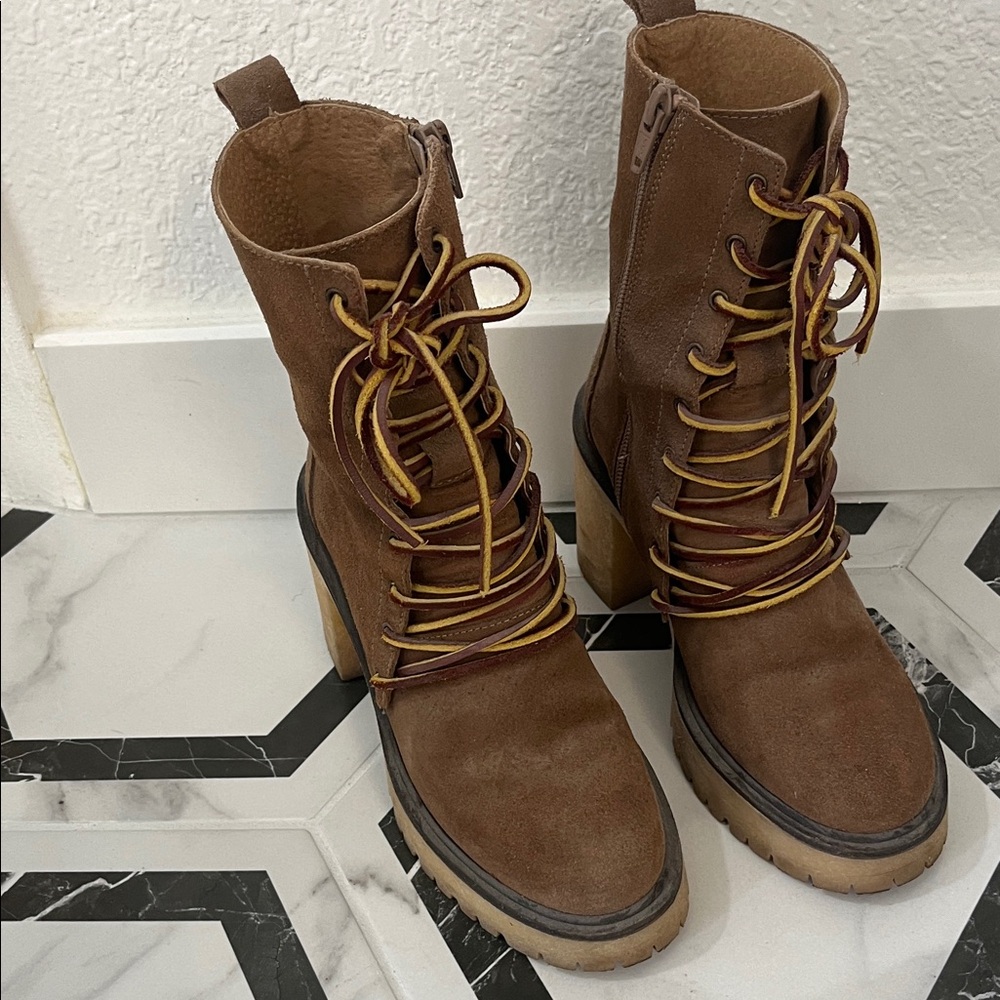 Free People Tan Lace-Up Boots
